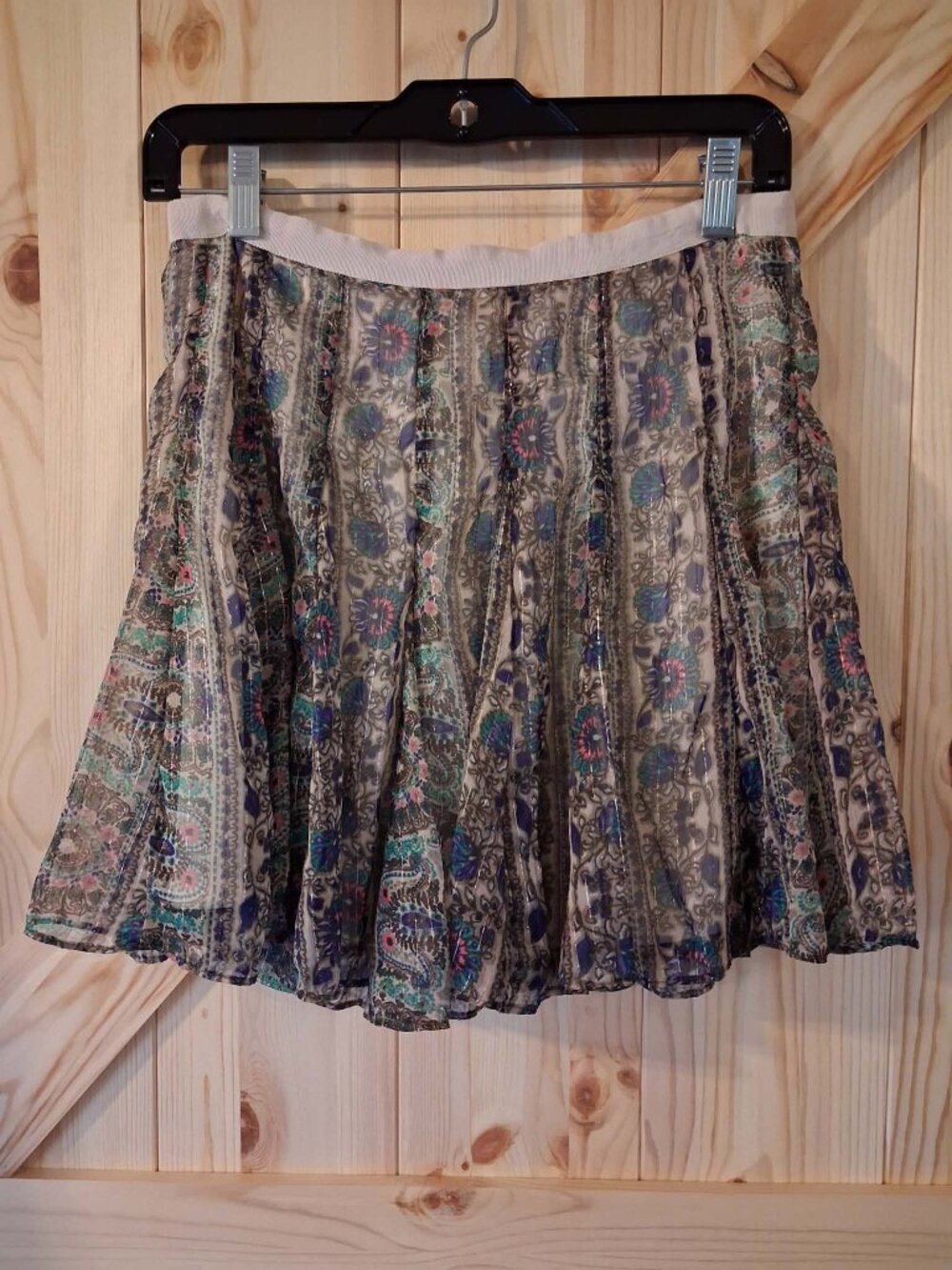 American Eagle Boho Paisley Metallic Stripe Flowy Mini Skirt 8